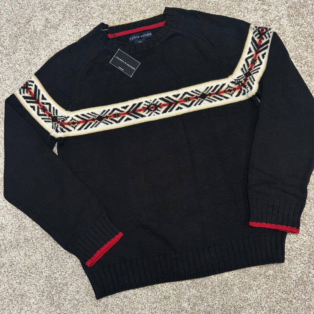 Tommy Hilfiger Men Medium Sweater Vintage y2k Fair Isle Nordic Geometric Pattern